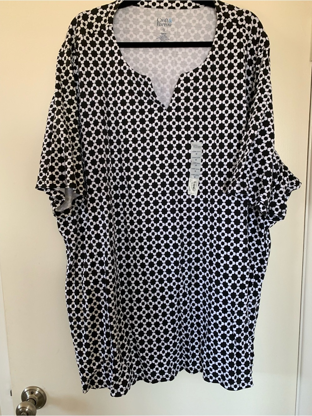 Croft & Barrow Short Sleeve Top Blouse Women’s Size 5X Black & White Geometric
